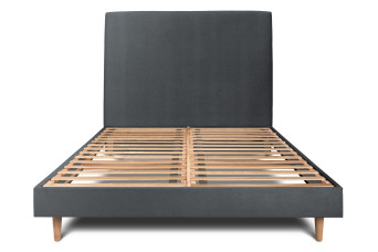 Lit 180x200 cm - Sommier à lattes H29 cm + tête de lit tapissée - Tissu Velours Gris Anthracite