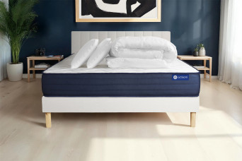 Pack lit complet 140x200 cm - Matelas + Sommier Blanc (en kit) + 2 oreillers + Couette - Actilatex Life