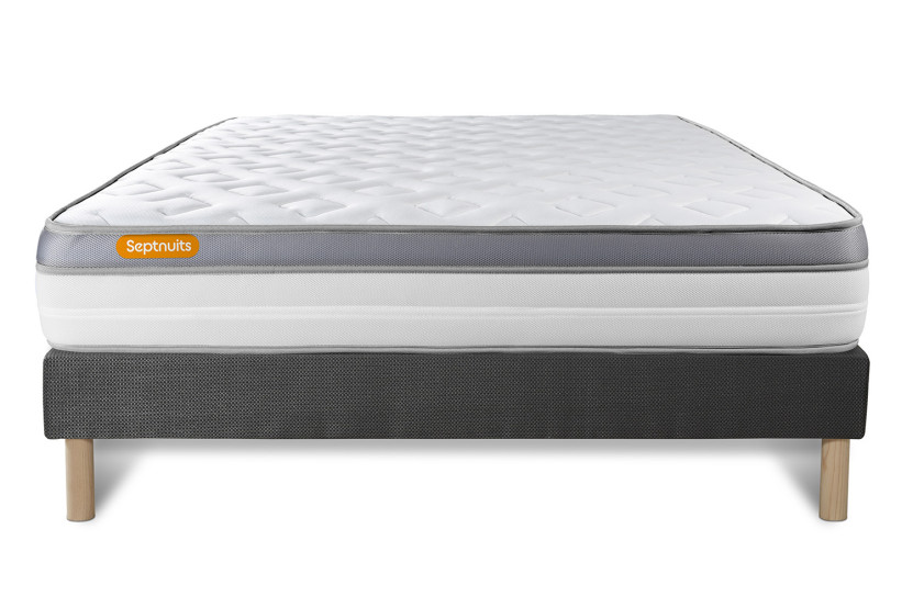 Ensemble Matelas Sommier 140x190 cm - Sommier Gris (déjà monté) - Memo Zen