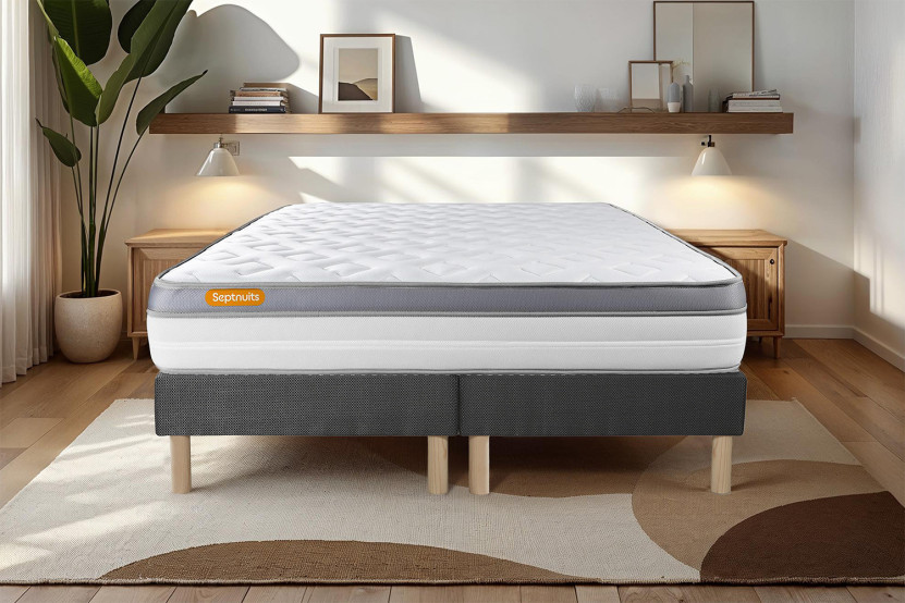 Ensemble Matelas Sommier 160x200 cm - 2 Sommiers Gris - Memo Zen