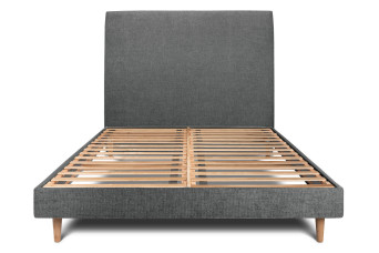 Lit 180x200 cm - Sommier à lattes H29 cm + tête de lit tapissée - Tissu Toile natté Gris Anthracite