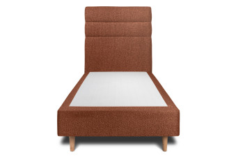 Lit 90x200 cm - Sommier tapissier H35 cm + tête de lit à lignes - Tissu Bouclette Terracotta