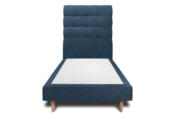 Lit 90x190 cm - Sommier tapissier H29 cm + tête de lit capitonnée - Tissu Toile natté Bleu Océan