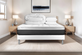 Pack lit complet 200x200 cm - Matelas + Sommier Blanc (en kit) + 2 oreillers + Couette - Vital Soft