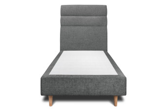 Lit 90x200 cm - Sommier tapissier H35 cm + tête de lit à lignes - Tissu Toile natté Gris Anthracite