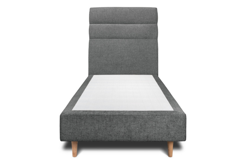 Lit 90x200 cm - Sommier tapissier H35 cm + tête de lit à lignes - Tissu Toile natté Gris Anthracite