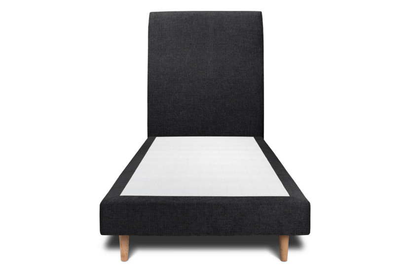 Lit 90x190 cm - Sommier tapissier H29 cm + tête de lit tapissée - Tissu Toile natté Noir