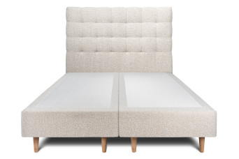 Lit 2x 90x200 cm - Sommier tapissier H35 cm + tête de lit capitonnée - Tissu Bouclette Beige Clair