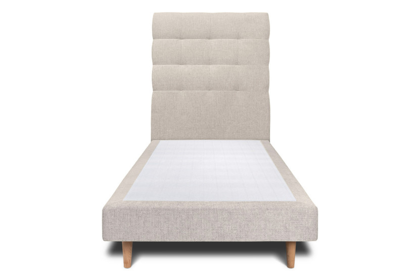 Lit 90x200 cm - Sommier tapissier H29 cm + tête de lit capitonnée - Tissu Toile natté Beige Clair