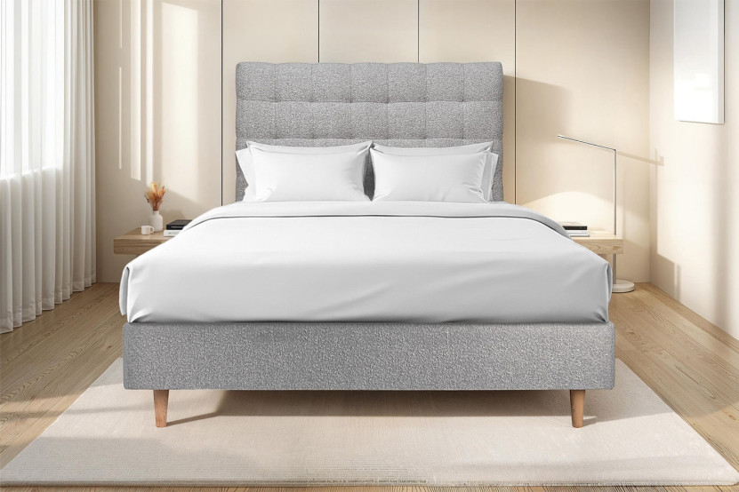 Tête de lit 140 cm Capitonnée - Tissu Bouclette Gris