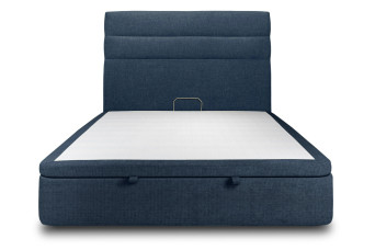 Lit coffre 180x200 cm avec Tête de lit à lignes - Tissu Toile natté Bleu Océan