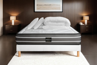 Pack lit complet 200x200 cm - Matelas + Sommier Blanc (en kit) + 2 oreillers + Couette - Exclusive