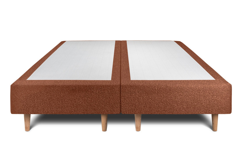 Lit 2x 90x200 cm - Sommier tapissier H35 cm + tête de lit capitonnée - Tissu Bouclette Terracotta