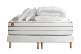Pack lit complet 160x200 cm - Matelas + 2 Sommiers Blancs + 2 oreillers + Couette - Le Douillet