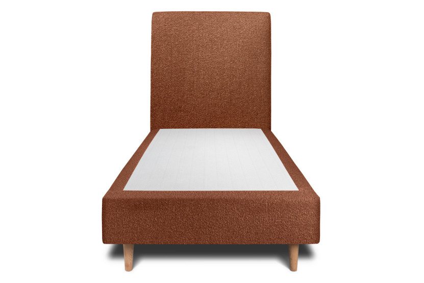 Lit 90x190 cm - Sommier tapissier H35 cm + tête de lit tapissée - Tissu Bouclette Terracotta