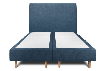 Lit 2x 90x200 cm - Sommier tapissier H35 cm + tête de lit tapissée - Tissu Toile natté Bleu Océan