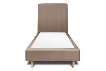 Lit 90x200 cm - Sommier tapissier H35 cm + tête de lit tapissée - Tissu Velours Taupe