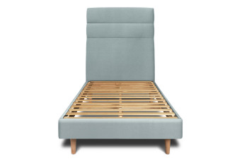 Lit 90x190 cm - Sommier à lattes H29 cm + tête de lit à lignes - Tissu Velours Gris Bleuté