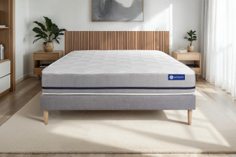 Ensemble Matelas Sommier 120x190 cm - Sommier Gris (en kit) - Actimemo Soft