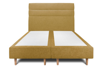Lit 2x 90x200 cm - Sommier tapissier H35 cm + tête de lit à lignes - Tissu Toile natté Jaune