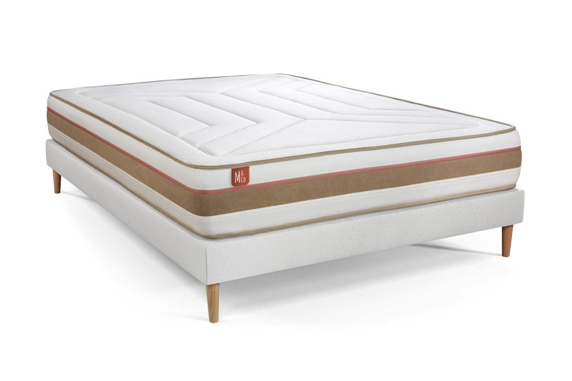 Pack lit complet 140x200 cm - Matelas + Sommier Blanc + 2 oreillers + Couette - Le Tendre