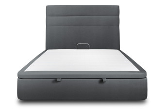 Lit coffre 180x200 cm avec Tête de lit à lignes - Tissu Velours Gris Anthracite