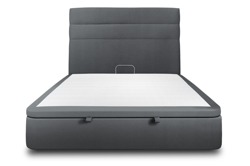 Lit coffre 180x200 cm avec Tête de lit à lignes - Tissu Velours Gris Anthracite