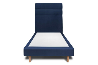 Lit 90x200 cm - Sommier tapissier H29 cm + tête de lit à lignes - Tissu Velours Bleu Océan