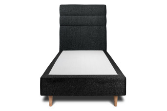 Lit 90x190 cm - Sommier tapissier H35 cm + tête de lit à lignes - Tissu Bouclette Noir