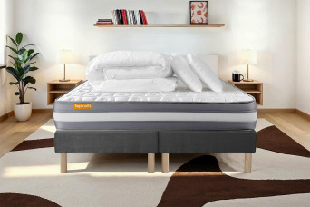 Pack lit complet 180x200 cm - Matelas + 2 Sommiers Gris + 2 oreillers + Couette - Memo Plus