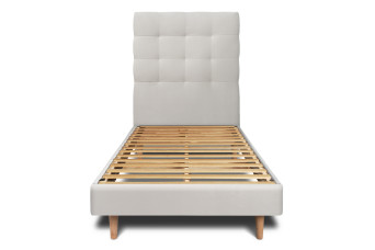 Lit 90x200 cm - Sommier à lattes H29 cm + tête de lit capitonnée - Tissu Velours Gris Clair