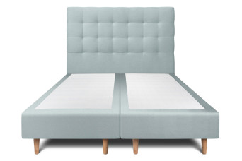 Lit 2x 90x200 cm - Sommier tapissier H35 cm + tête de lit capitonnée - Tissu Velours Gris Bleuté