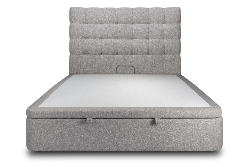 Lit coffre 140x190 cm avec Tête de lit capitonnée - Tissu Bouclette Gris