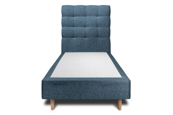 Lit 90x190 cm - Sommier tapissier H35 cm + tête de lit capitonnée - Tissu Bouclette Bleu