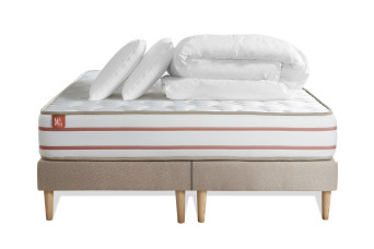 Pack lit complet 200x200 cm - Matelas + 2 Sommiers Beiges + 2 oreillers + Couette - Le Doux