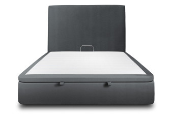 Lit coffre 180x200 cm avec Tête de lit tapissée - Tissu Velours Gris Anthracite