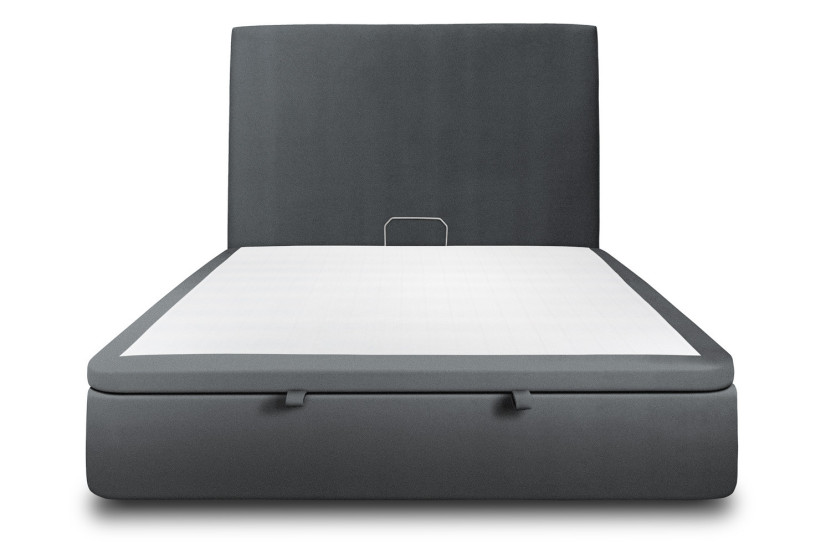 Lit coffre 180x200 cm avec Tête de lit tapissée - Tissu Velours Gris Anthracite
