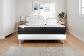 Pack lit complet 200x200 cm - Matelas + Sommier Blanc (en kit) + 2 oreillers + Couette - Vitalspring
