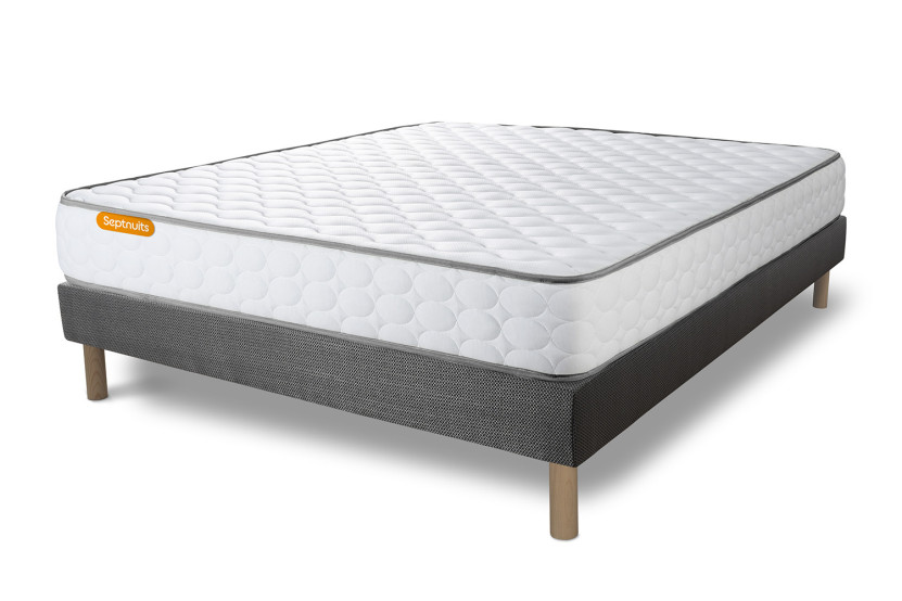 Ensemble Matelas Sommier 140x200 cm - Sommier Gris (déjà monté) - Memo