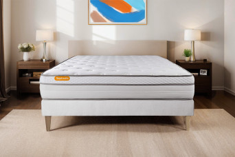 Ensemble Matelas Sommier 140x200 cm - Sommier Blanc (déjà monté) - Memo Luxe
