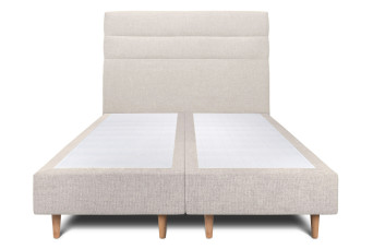 Lit 2x 90x200 cm - Sommier tapissier H35 cm + tête de lit à lignes - Tissu Toile natté Beige Clair
