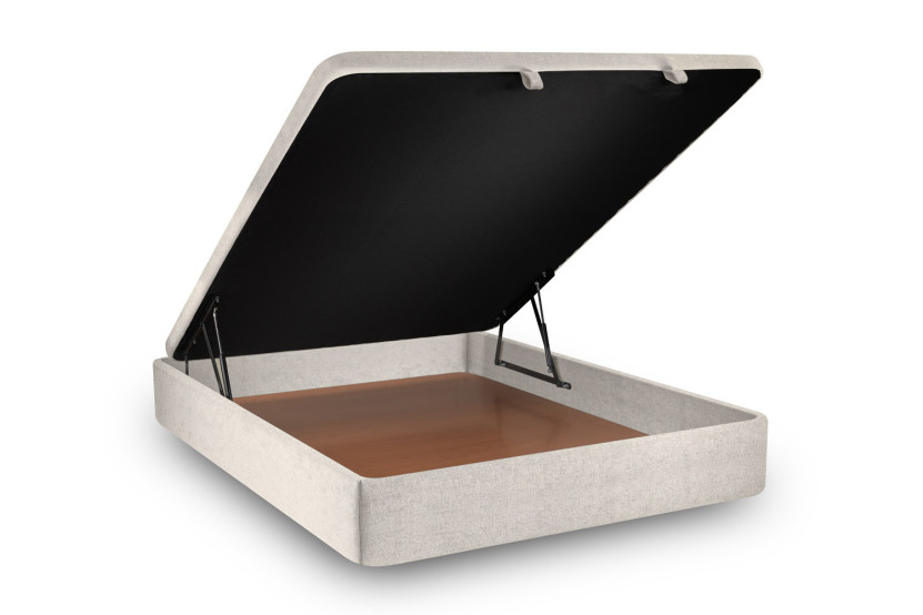 Lit coffre 180x200 cm avec Tête de lit à lignes - Tissu Toile natté Beige Clair