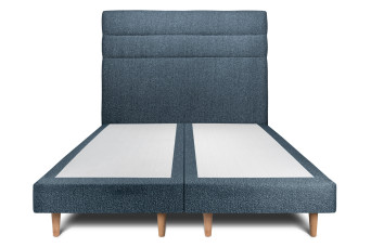 Lit 2x 80x200 cm - Sommier tapissier H29 cm + tête de lit à lignes - Tissu Bouclette Bleu