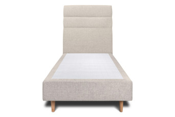 Lit 90x190 cm - Sommier tapissier H35 cm + tête de lit à lignes - Tissu Toile natté Beige Clair