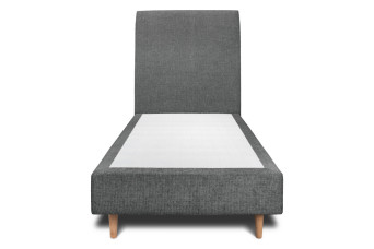 Lit 90x200 cm - Sommier tapissier H35 cm + tête de lit tapissée - Tissu Toile natté Gris Anthracite