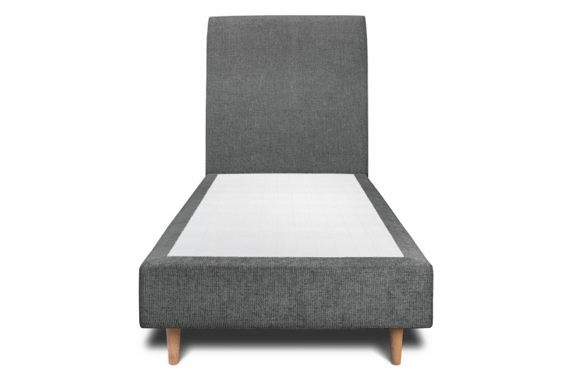 Lit 90x200 cm - Sommier tapissier H35 cm + tête de lit tapissée - Tissu Toile natté Gris Anthracite