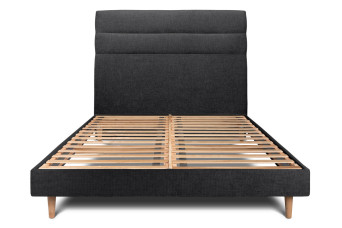 Lit 180x200 cm - Sommier à lattes H29 cm + tête de lit à lignes - Tissu Toile natté Noir