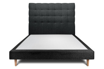 Lit 140x200 cm - Sommier tapissier H29 cm + tête de lit capitonnée - Tissu Bouclette Noir