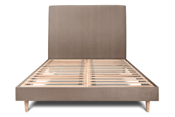 Lit 180x200 cm - Sommier à lattes H29 cm + tête de lit tapissée - Tissu Velours Taupe