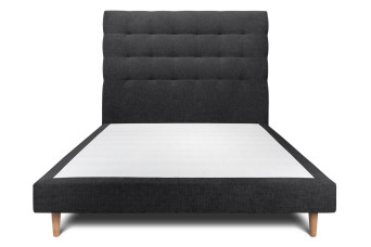 Lit 140x190 cm - Sommier tapissier H29 cm + tête de lit capitonnée - Tissu Toile natté Noir